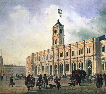 Санкт-Петербургская пассажирская станция. Акварель А. В. Петцольта. 1851