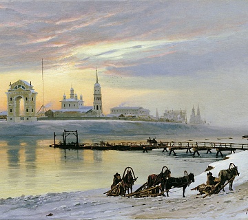Н. Ф. Добровольский. «Переправа через Ангару в Иркутске». 1886
